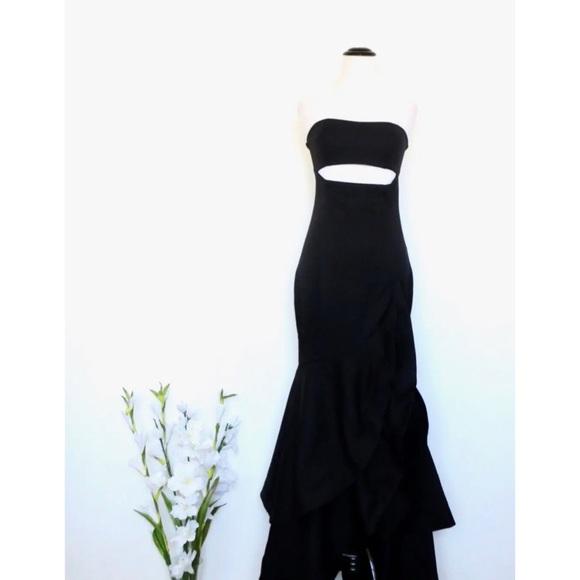 LULUS Fabulous Festivities Strapless Ruffled Trumpet Dress Black SZ S - Picture 6 of 12